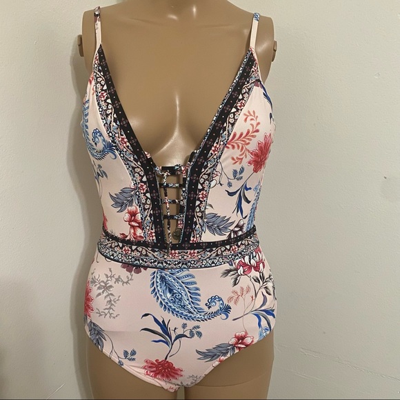 Seafolly NWOT Deep V Plunge One Piece Swimsuit US 6 (Aus 10) Hygienic Liner - Picture 2 of 9